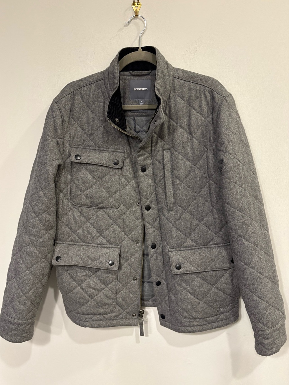 Bonobos Banff Wool Tweed Quilted Collared Zip Up Bomber Jacket Medium EUC